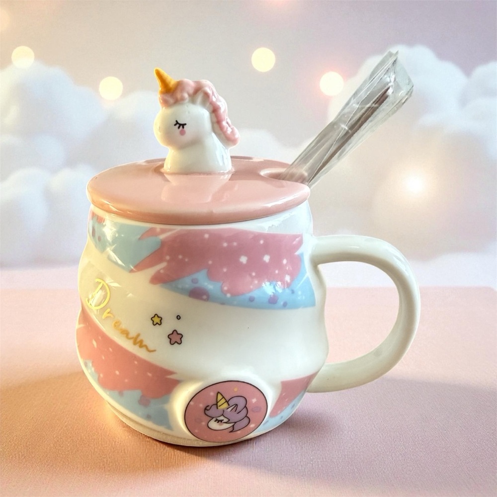 Unicorn Mug with Lid and Spoon 🦄
